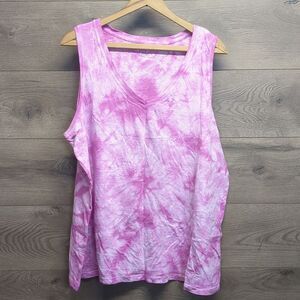 Time and Tru Pink Tie Dye V Neck Tank Top Women's Plus Size XXXL